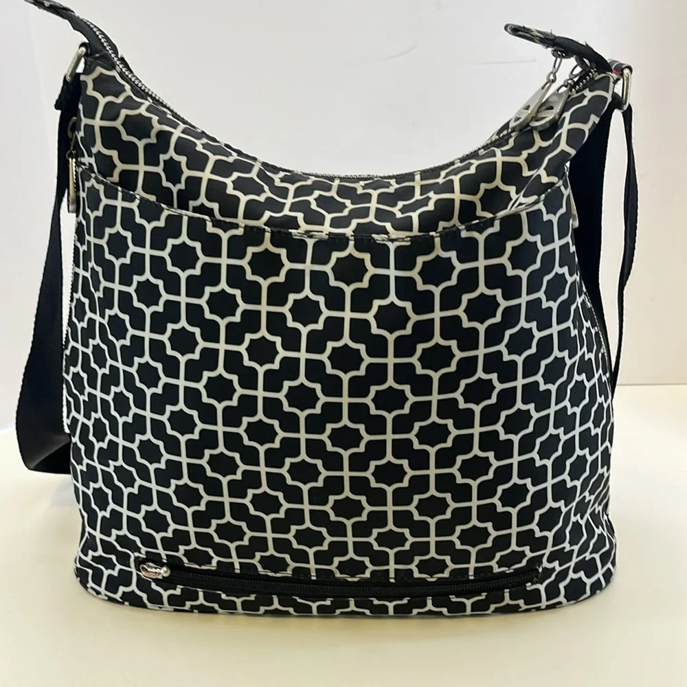 Baggallini Black & White Geometric Print Travel Purse Laptop Work Shoulder Bag